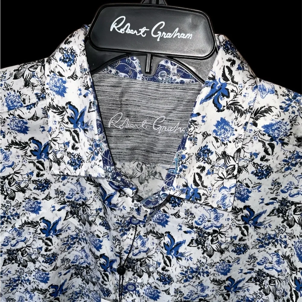 Robert Graham Blue Floral Men's Shirt Large reg fit - Picture 2 of 5